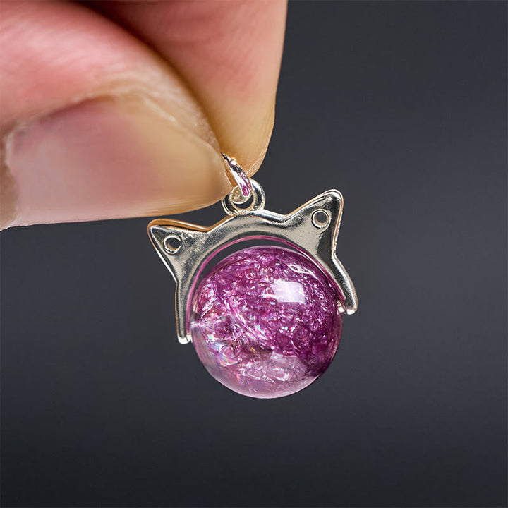 Collar con colgante de gato de cristal Super Seven con fuegos artificiales de color morado claro natural en plata de ley 925 con Buddha Stones - image 5