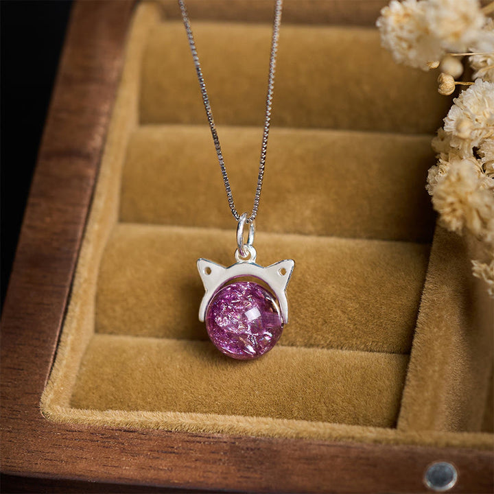 Collar con colgante de gato de cristal Super Seven con fuegos artificiales de color morado claro natural en plata de ley 925 con Buddha Stones - image 1