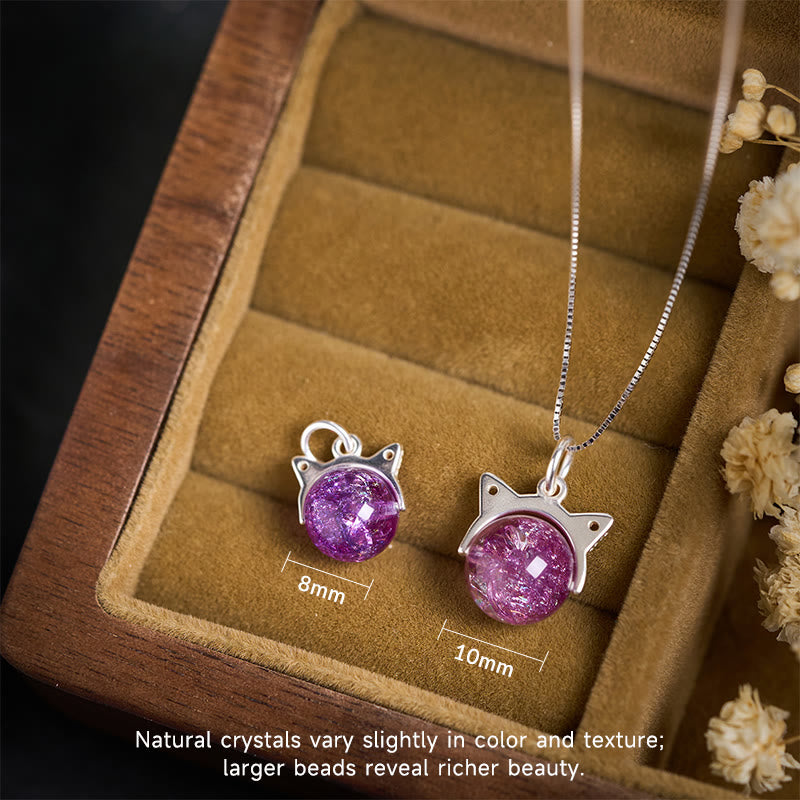 Collar con colgante de gato de cristal Super Seven con fuegos artificiales de color morado claro natural en plata de ley 925 con Buddha Stones - image 3