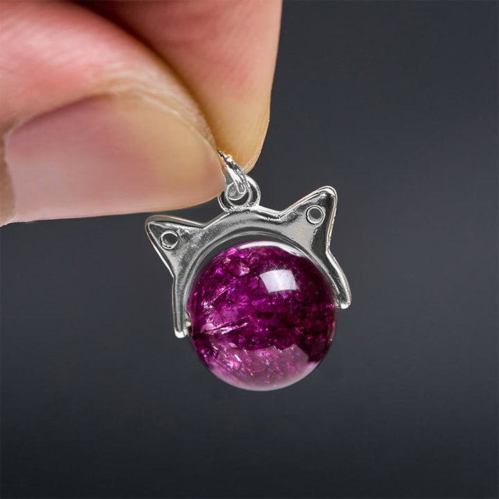 Collar con colgante de gato de cristal Super Seven de Buddha Stones , en plata de ley 925, con fuegos artificiales de color morado oscuro natural. - image 5