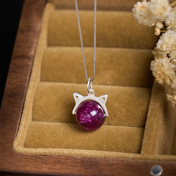 Collar con colgante de gato de cristal Super Seven de Buddha Stones , en plata de ley 925, con fuegos artificiales de color morado oscuro natural. - image 1