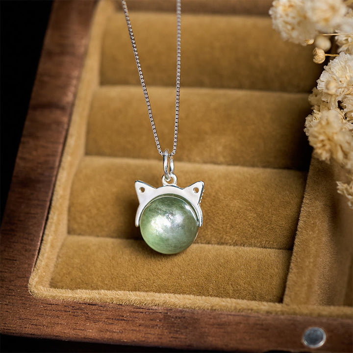 Collar con colgante de lepidolita verde natural de plata de ley 925 con Buddha Stones y protección para gatos - image 1