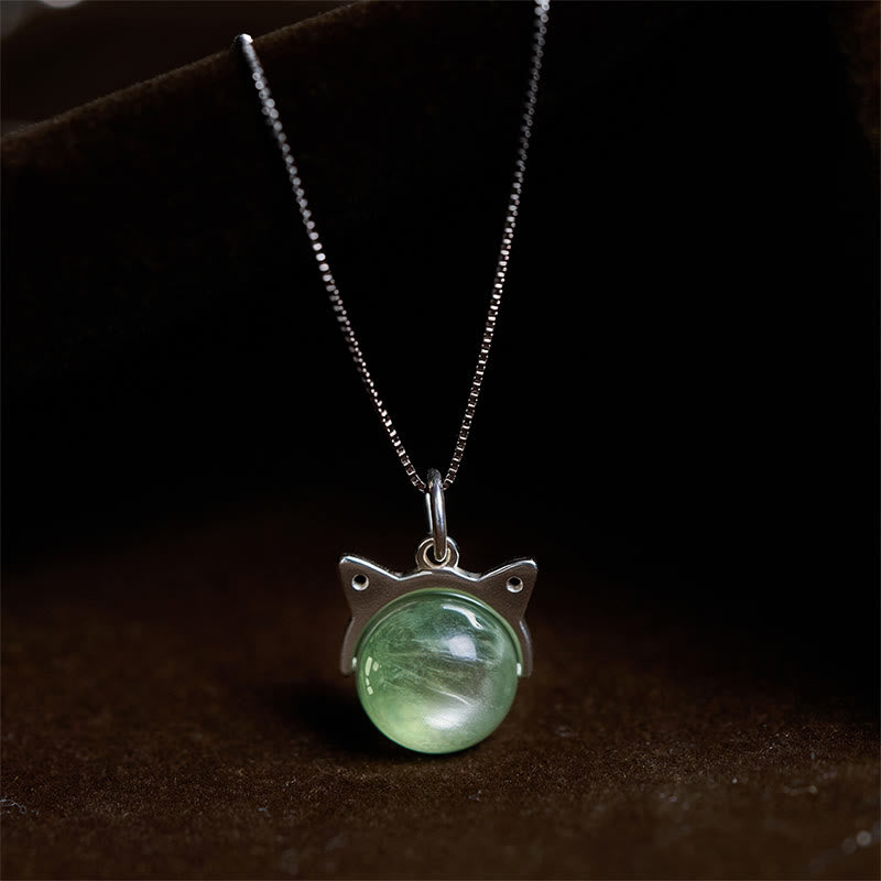 Collar con colgante de lepidolita verde natural de plata de ley 925 con Buddha Stones y protección para gatos - Cadena de 10 mm + 0,8 mm - image 0