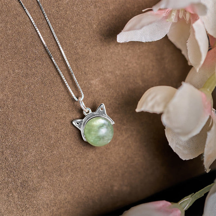 Collar con colgante de lepidolita verde natural de plata de ley 925 con Buddha Stones y protección para gatos - image 2