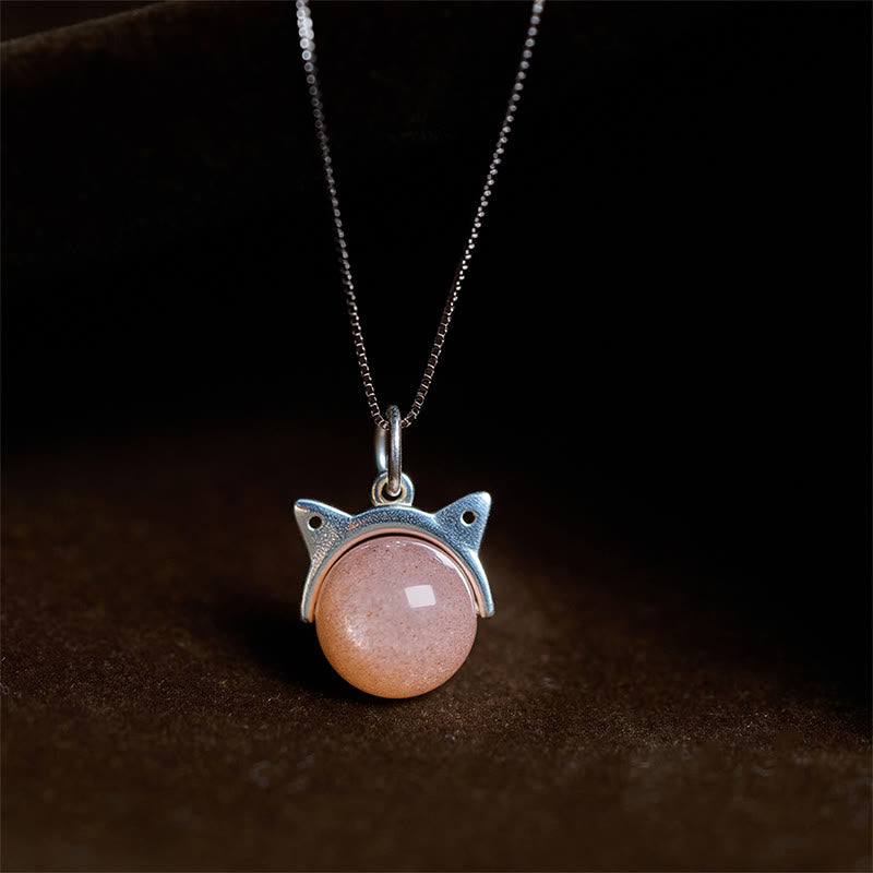 Collar con colgante de gato curativo de piedra lunar naranja natural de plata de ley 925 con Buddha Stones - Cadena de 10 mm + 0,8 mm - image 0