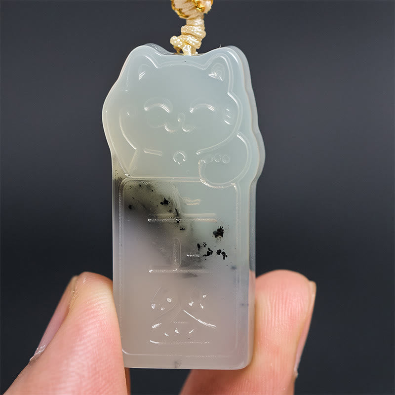 Collar con colgante de cuerda de gato de jade de Xiuyan natural con Buddha Stones - image 4