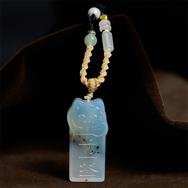 Collar con colgante de cuerda de gato de jade de Xiuyan natural con Buddha Stones - Gato de jade de Xiuyan - image 0