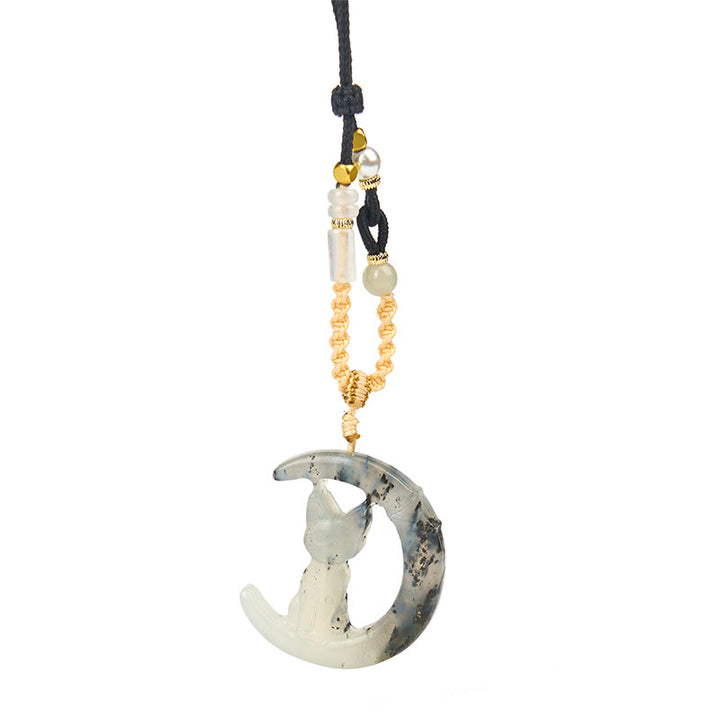 Collar con colgante de jade de Xiuyan natural con forma de media luna y gato, Buddha Stones - image 7