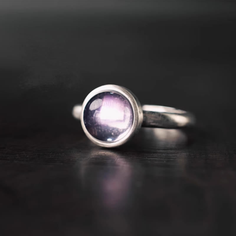 Anillo de equilibrio ajustable de amatista natural de plata de ley 925 de Buddha Stones - Estilo B (aproximadamente 9 x 9 mm) - image 0