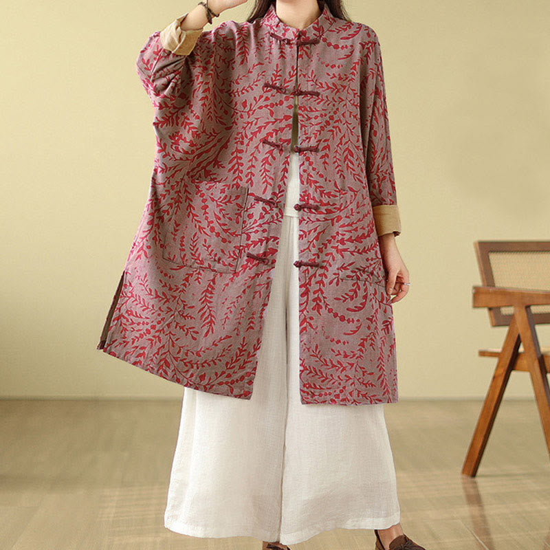 Abrigo de mujer con botones de rana y hojas de parra con bolsillos de Buddha Stones - image 12