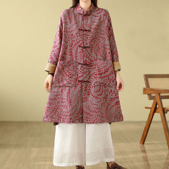 Abrigo de mujer con botones de rana y hojas de parra con bolsillos de Buddha Stones - image 10