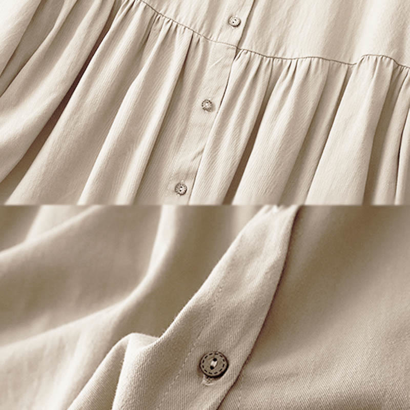 Vestido midi de algodón con solapa y diseño de botones en color puro de Buddha Stones Commute, manga larga - image 3