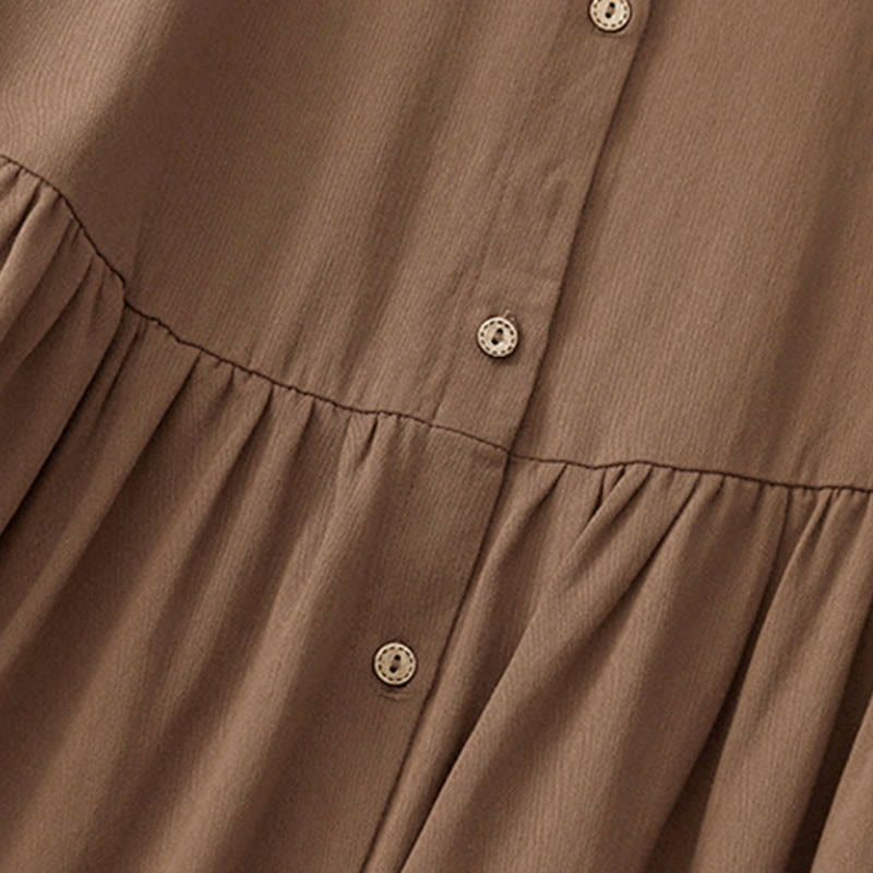 Vestido midi de algodón con solapa y diseño de botones en color puro de Buddha Stones Commute, manga larga - image 11