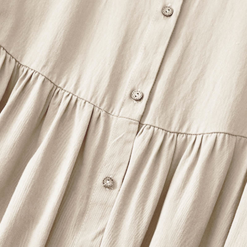 Vestido midi de algodón con solapa y diseño de botones en color puro de Buddha Stones Commute, manga larga - image 2