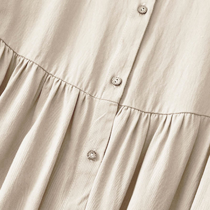 Vestido midi de algodón con solapa y diseño de botones en color puro de Buddha Stones Commute, manga larga - image 2