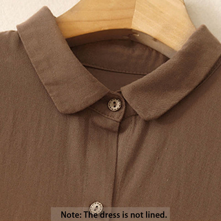 Vestido midi de algodón con solapa y diseño de botones en color puro de Buddha Stones Commute, manga larga - image 10