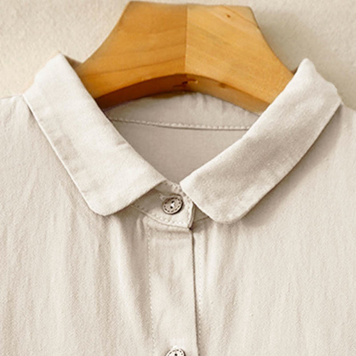 Vestido midi de algodón con solapa y diseño de botones en color puro de Buddha Stones Commute, manga larga - image 4