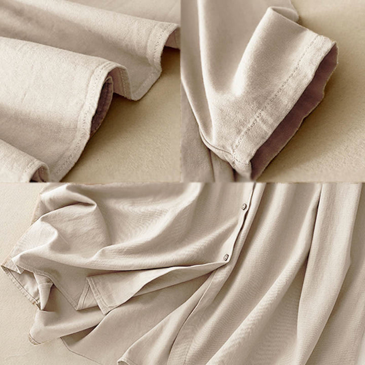 Vestido midi de algodón con solapa y diseño de botones en color puro de Buddha Stones Commute, manga larga - image 6