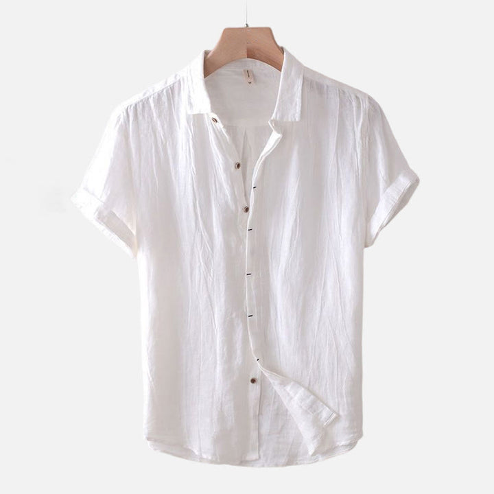 Camisa de lino y algodón con solapa y botones de manga corta para hombre con Buddha Stones - Manga corta - Blanco - US/UK/AU50, EU60 (5XL) - image 7
