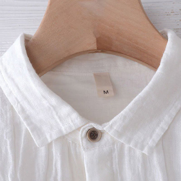 Camisa de lino y algodón con solapa y botones de manga corta para hombre con Buddha Stones - image 9
