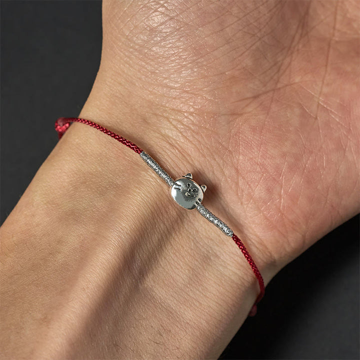Pulsera trenzada de hilo rojo con diseño de gato y Buddha Stones en plata de ley 925 - image 10