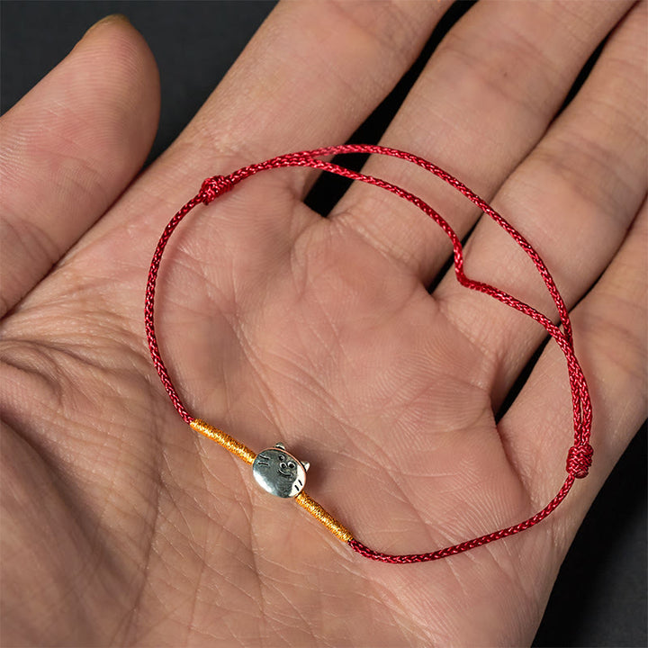 Pulsera trenzada de hilo rojo con diseño de gato y Buddha Stones en plata de ley 925 - image 4