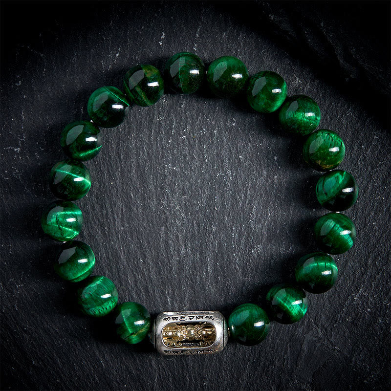 Buddha Stones con ojo de tigre verde natural y Om Mani Padme Hum para una fuerza positiva - image 1