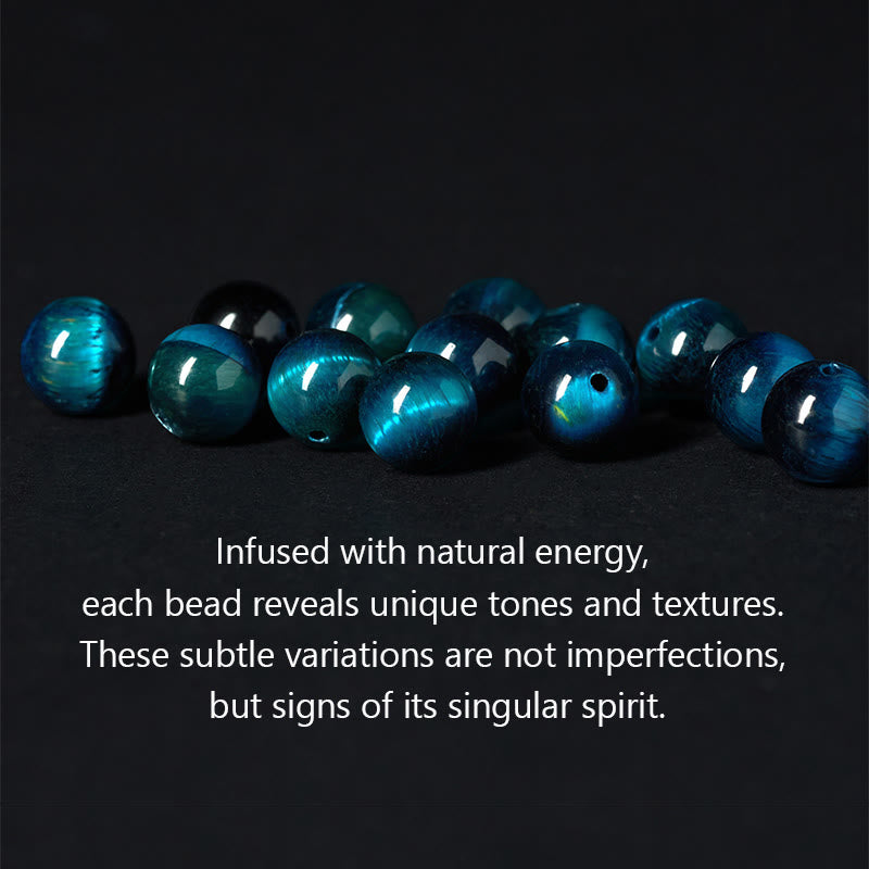 Pulsera de protección de cinco elementos con Buddha Stones, obsidiana plateada, ojo de tigre azul y ónix negro - image 5