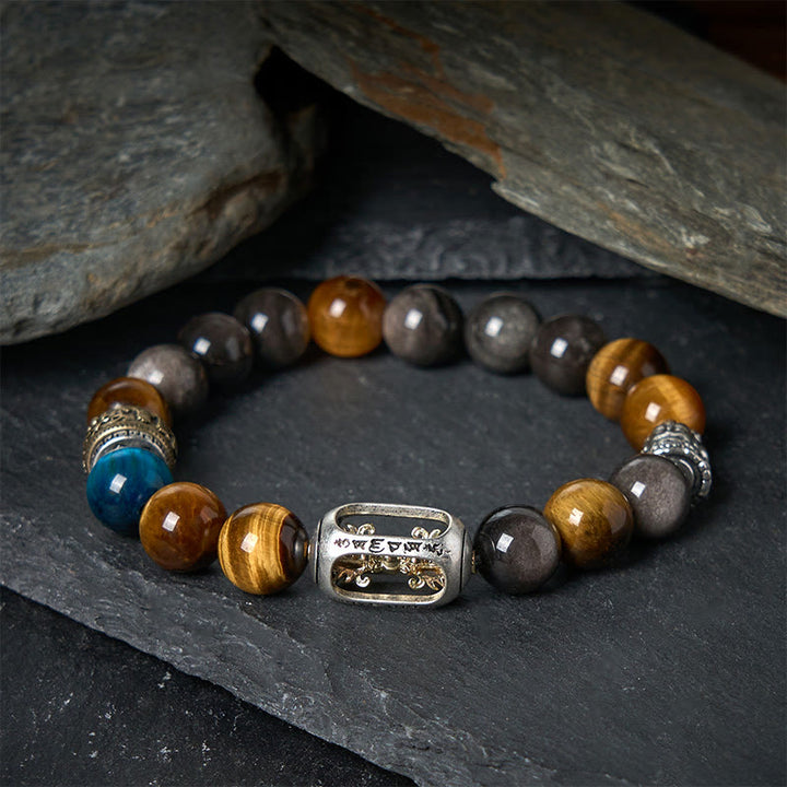 Buddha Stones con tres caras, obsidiana, ojo de tigre, brillo plateado y Om Mani Padme Hum - image 1