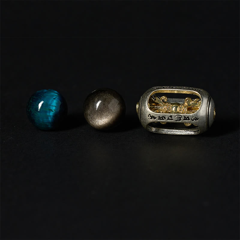 Buddha Stones con tres caras, obsidiana, ojo de tigre, brillo plateado y Om Mani Padme Hum - image 9