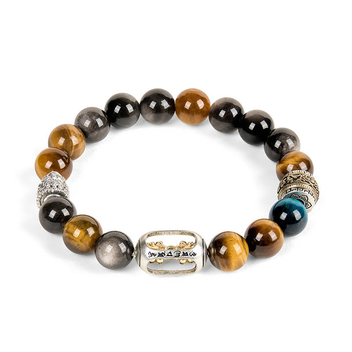 Buddha Stones con tres caras, obsidiana, ojo de tigre, brillo plateado y Om Mani Padme Hum - image 5