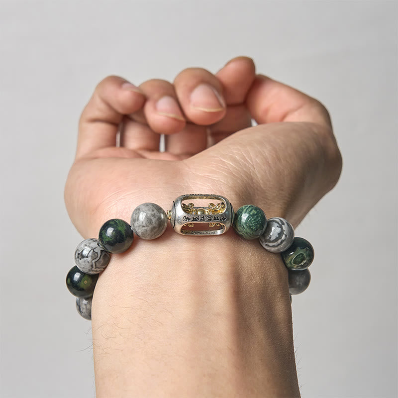 Buddha Stones jaspe gris natural Kambamba jaspe Om Mani Padme Hum pulsera curativa de Buda sin forma - image 3