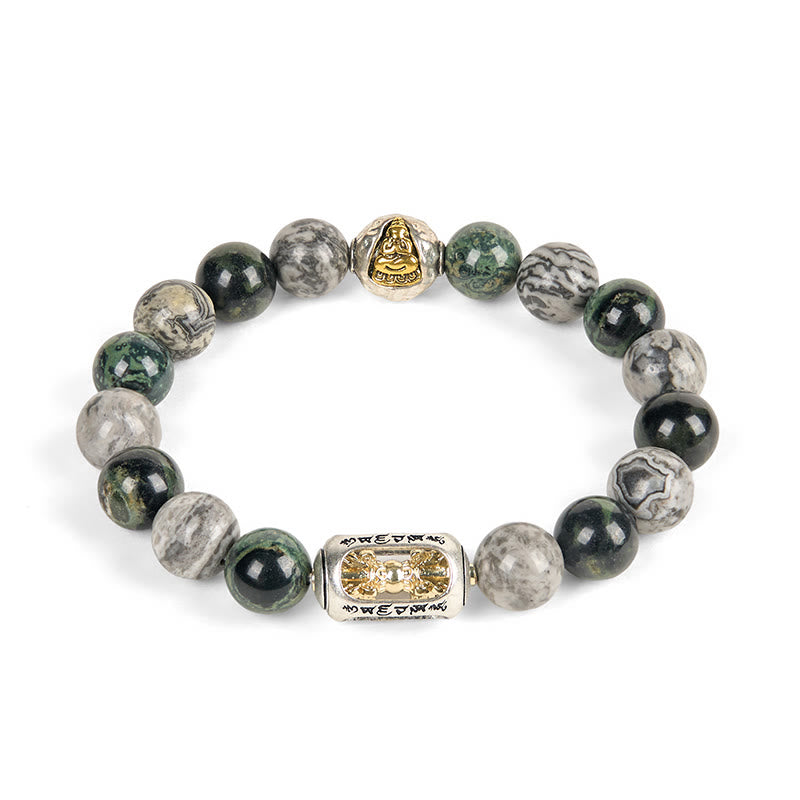 Buddha Stones jaspe gris natural Kambamba jaspe Om Mani Padme Hum pulsera curativa de Buda sin forma - image 4