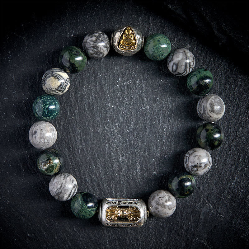 Buddha Stones jaspe gris natural Kambamba jaspe Om Mani Padme Hum pulsera curativa de Buda sin forma - image 1