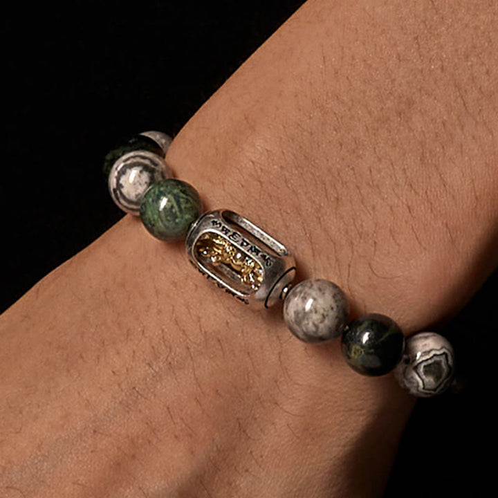 Buddha Stones jaspe gris natural Kambamba jaspe Om Mani Padme Hum pulsera curativa de Buda sin forma - image 2