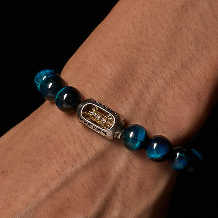 Pulsera de fuerza Om Mani Padme Hum con ojo de tigre azul natural de Buddha Stones - image 2