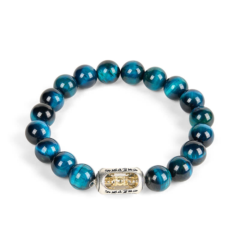 Pulsera de fuerza Om Mani Padme Hum con ojo de tigre azul natural de Buddha Stones - image 4