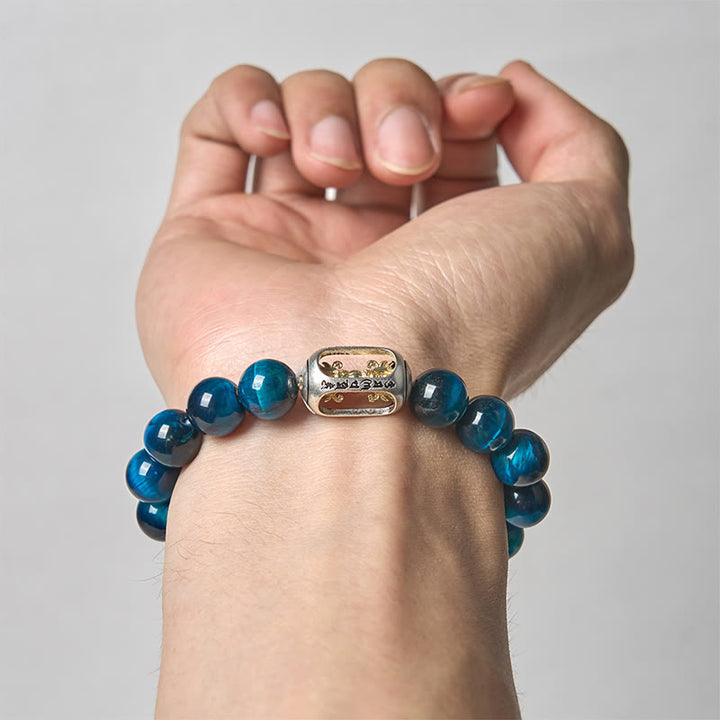 Pulsera de fuerza Om Mani Padme Hum con ojo de tigre azul natural de Buddha Stones - image 3