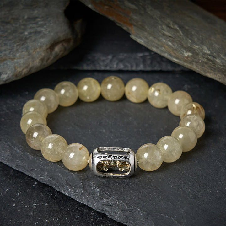 Pulsera de prosperidad Om Mani Padme Hum con citrino natural de Buddha Stones - 20 centímetros - image 0
