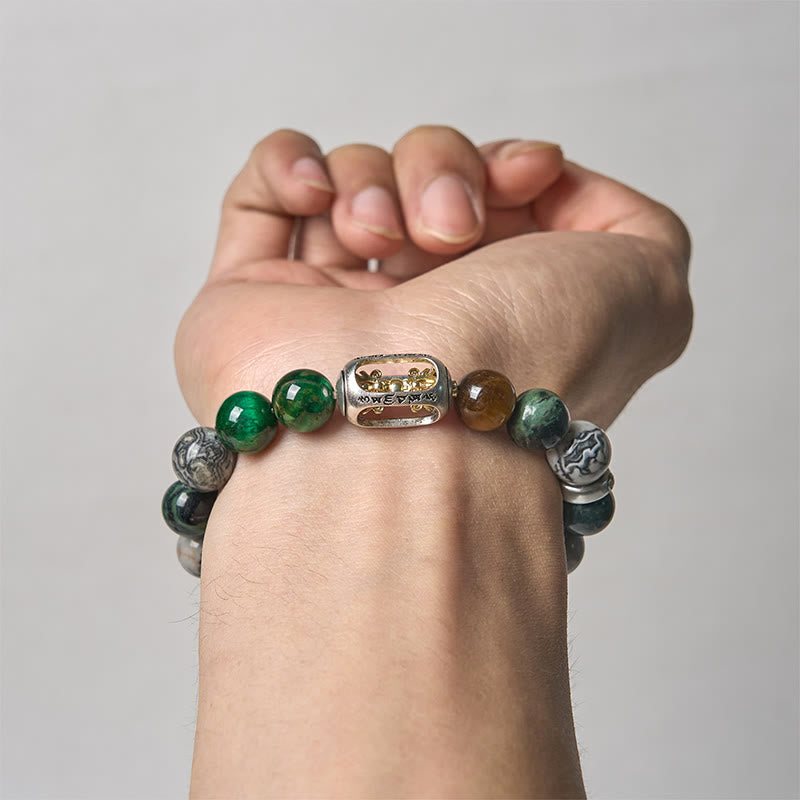 Pulsera de protección Om Mani Padme Hum con Buddha Stones, jaspe gris natural, jaspe Kambamba, ojo de tigre - image 3