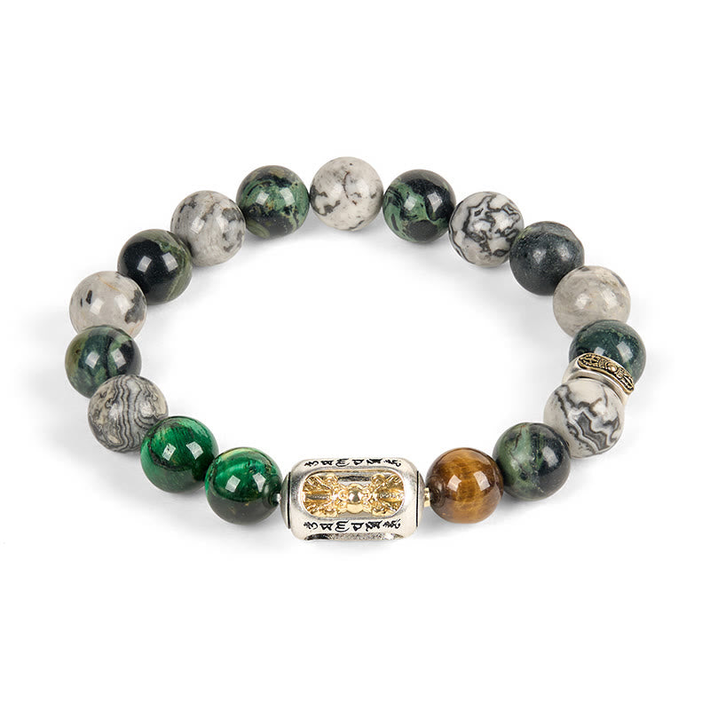 Pulsera de protección Om Mani Padme Hum con Buddha Stones, jaspe gris natural, jaspe Kambamba, ojo de tigre - image 4