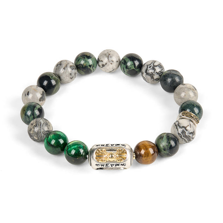 Pulsera de protección Om Mani Padme Hum con Buddha Stones, jaspe gris natural, jaspe Kambamba, ojo de tigre - image 4