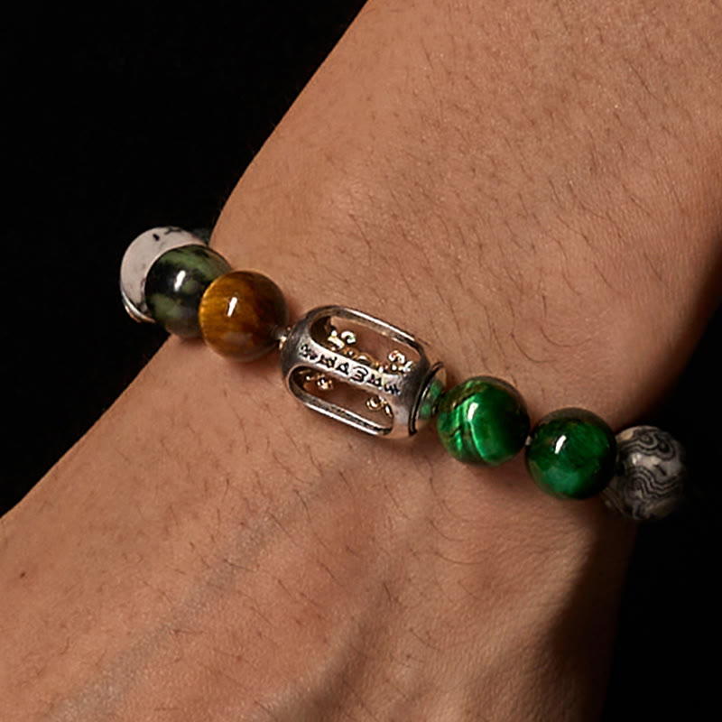 Pulsera de protección Om Mani Padme Hum con Buddha Stones, jaspe gris natural, jaspe Kambamba, ojo de tigre - image 2