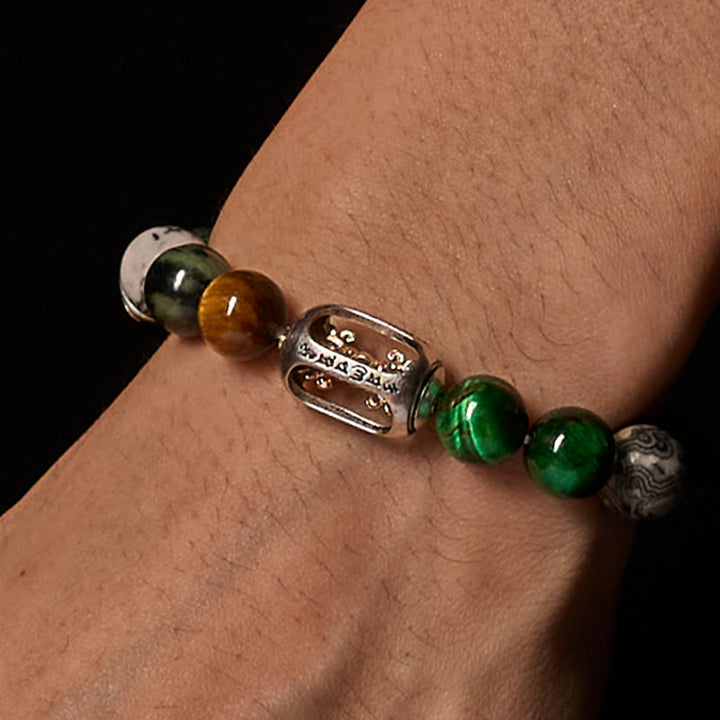 Pulsera de protección Om Mani Padme Hum con Buddha Stones, jaspe gris natural, jaspe Kambamba, ojo de tigre - image 2