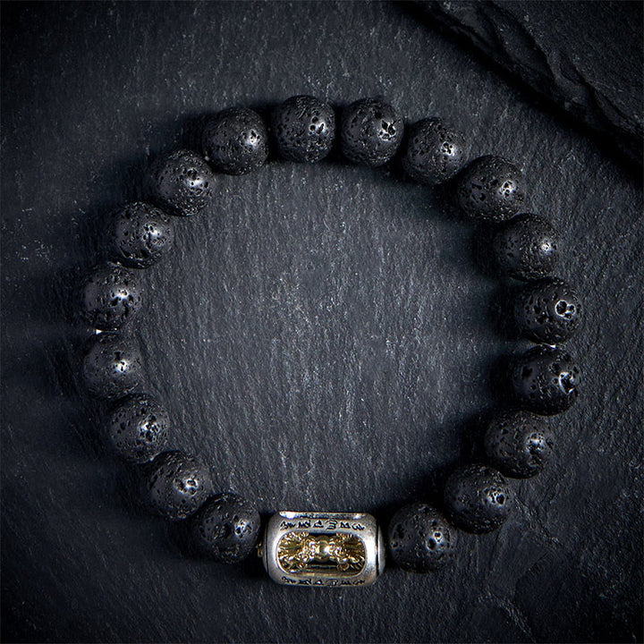 Pulsera curativa de Buddha Stones, roca de Lava Natural, Om Mani Padme Hum Dorje Vajra - image 1