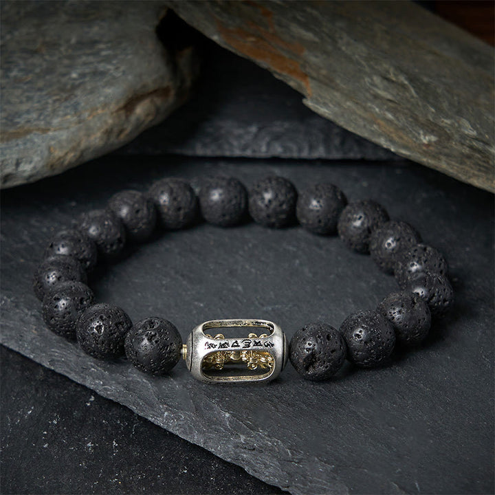 Pulsera curativa de Buddha Stones, roca de Lava Natural, Om Mani Padme Hum Dorje Vajra - Om Mani Padme Hum de roca de lava - 20 centímetros - image 0
