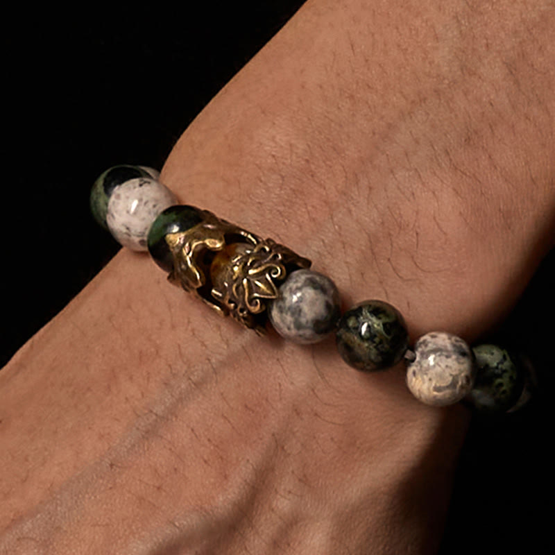 Pulsera de protección PiXiu del zodíaco con Buddha Stones, jaspe gris natural, jaspe Kambamba, citrino y caballo - image 2