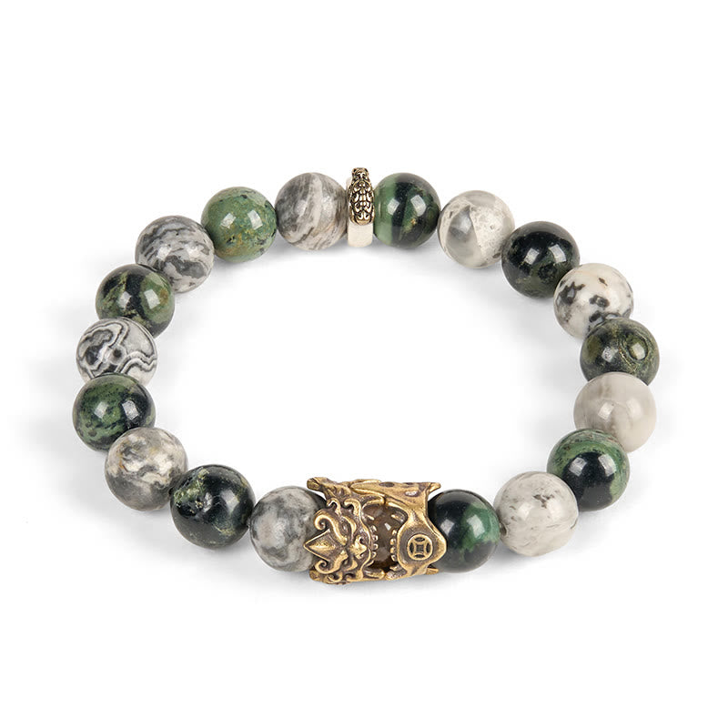 Pulsera de protección PiXiu del zodíaco con Buddha Stones, jaspe gris natural, jaspe Kambamba, citrino y caballo - image 4