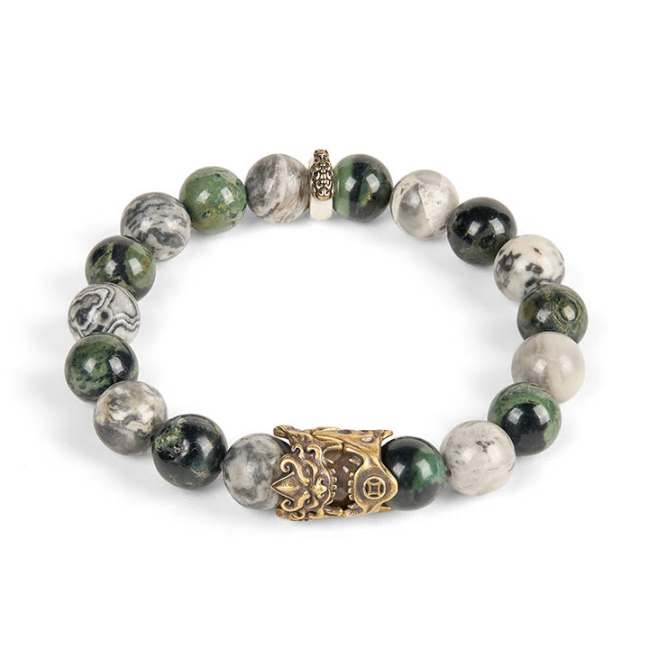 Pulsera de protección PiXiu del zodíaco con Buddha Stones, jaspe gris natural, jaspe Kambamba, citrino y caballo - image 4