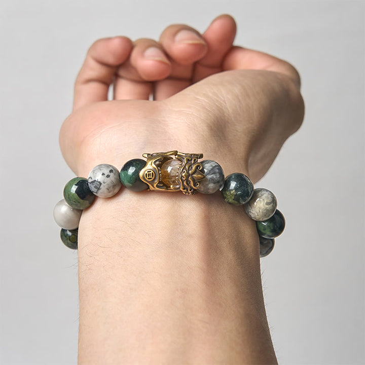 Pulsera de protección PiXiu del zodíaco con Buddha Stones, jaspe gris natural, jaspe Kambamba, citrino y caballo - image 3